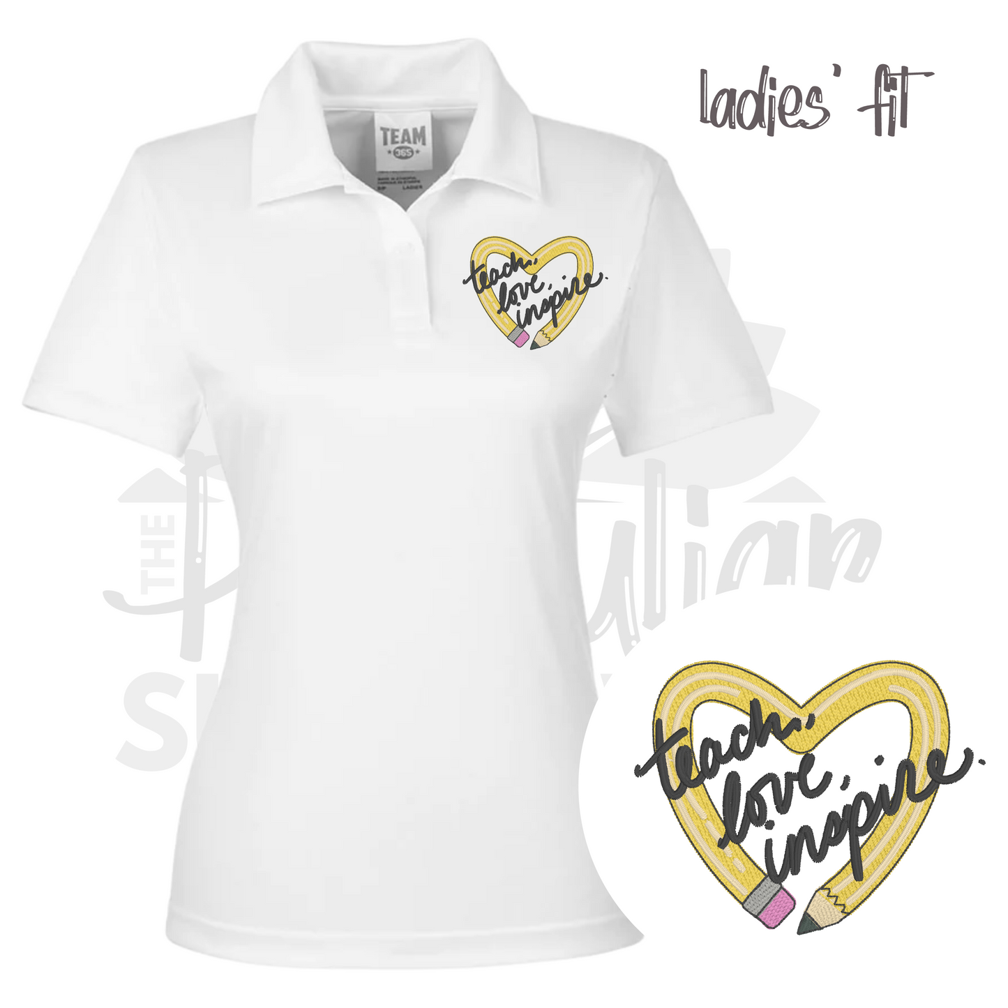 ladies fit - teach love inspire pencil polo