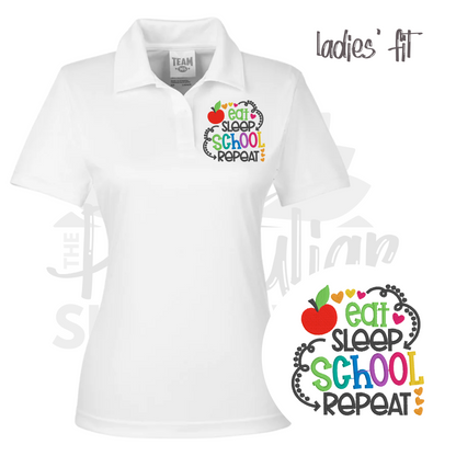 ladies fit - eat sleep school repeat polo