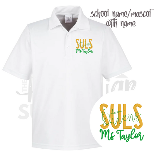 unisex - school name, mascot, teacher name polo