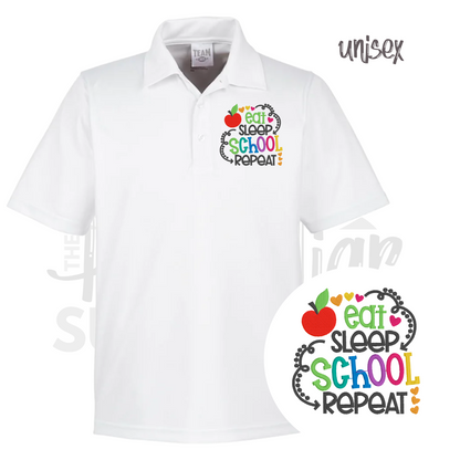 unisex - eat sleep school repeat polo